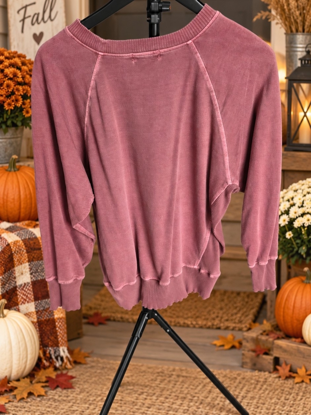 Zenana Pigment Dyed French Terry Pullover Top with Pockets – Cabernet Pink L - Picture 3 of 7